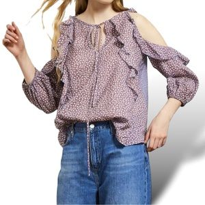 French Connection Elao Voile Cold-Shoulder Ruffle Blouse